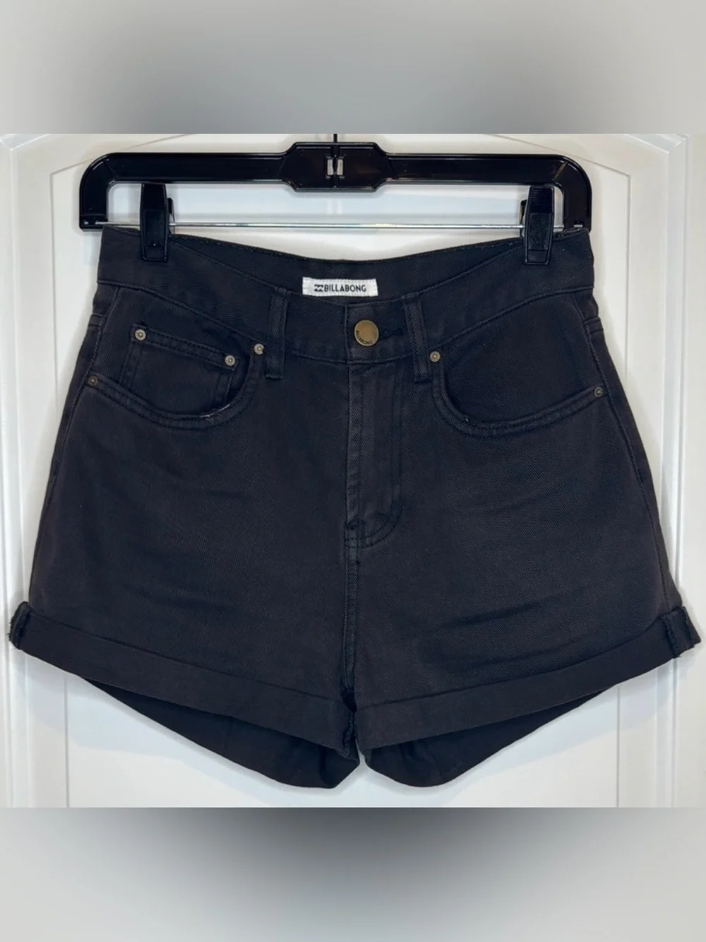 Billabong Black High Waisted Cuffed Denim Shorts